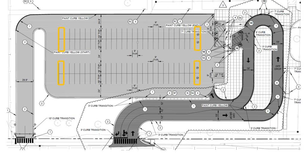 Plan for redesigned Heritage parking lot and drop-off lane.