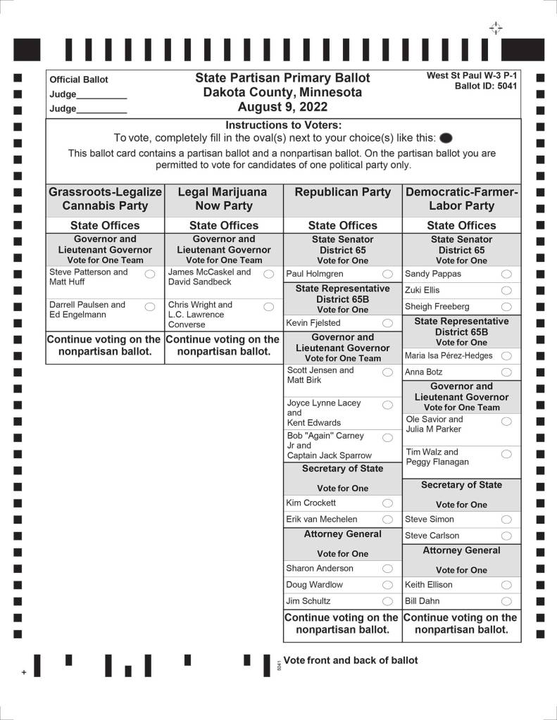 State Partisan Primary Ballot (front)