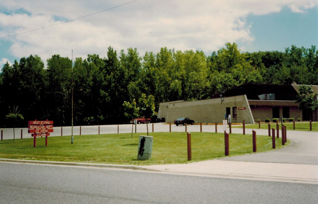West St. Paul ice arena exterior in 1997 with sign.
