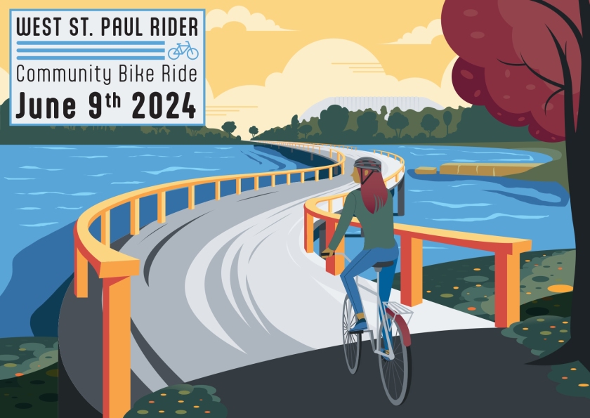 West St. Paul Rider Community Bike Ride - June 9, 2024 - postcard designed by Andrew Baussan.